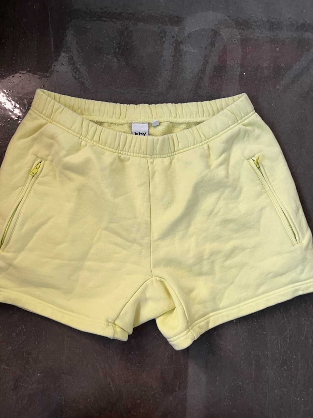 Khy Lemon Yellow Women's Athletic Shorts with Zipper Pockets